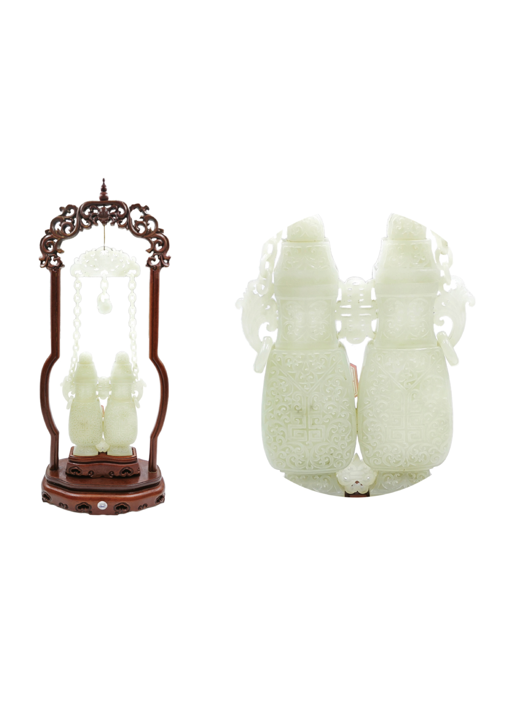 和田玉双连喜字提梁挂瓶