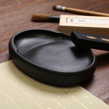 弘梅砚台歙砚 带盖天然原石古坑鱼籽纹6寸歙砚 文房四宝礼盒包装素砚送礼